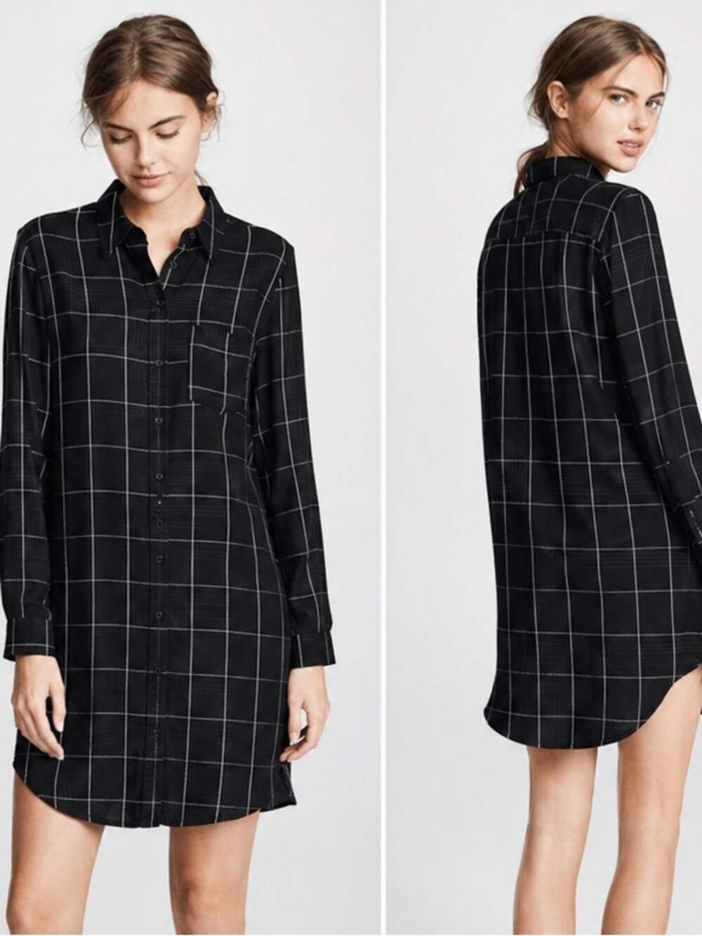 Rails $179 Bianca Black Windowpane Long-Sleeve Shirt Dress Small EUC